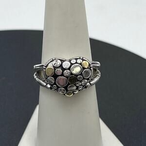 EFFY Signed Sterling‎ Silver 18K Gold
Diamond Crackle Heart Band Ring Siz 7.25